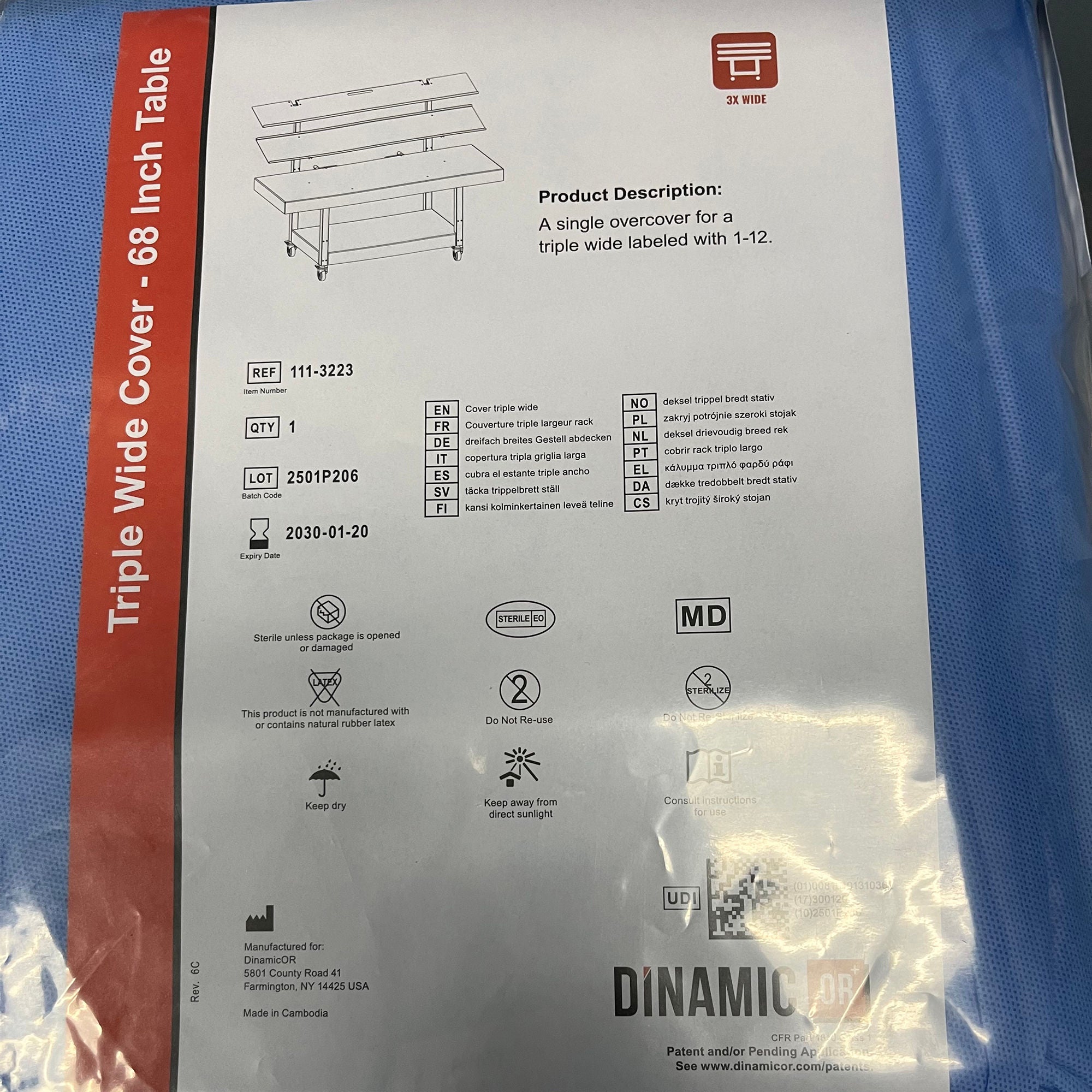 Flex Operating Room Inc DRAPE, TBL DINAMICOR DISP CVR W/PROCED FEE LG 68" (10/BX)