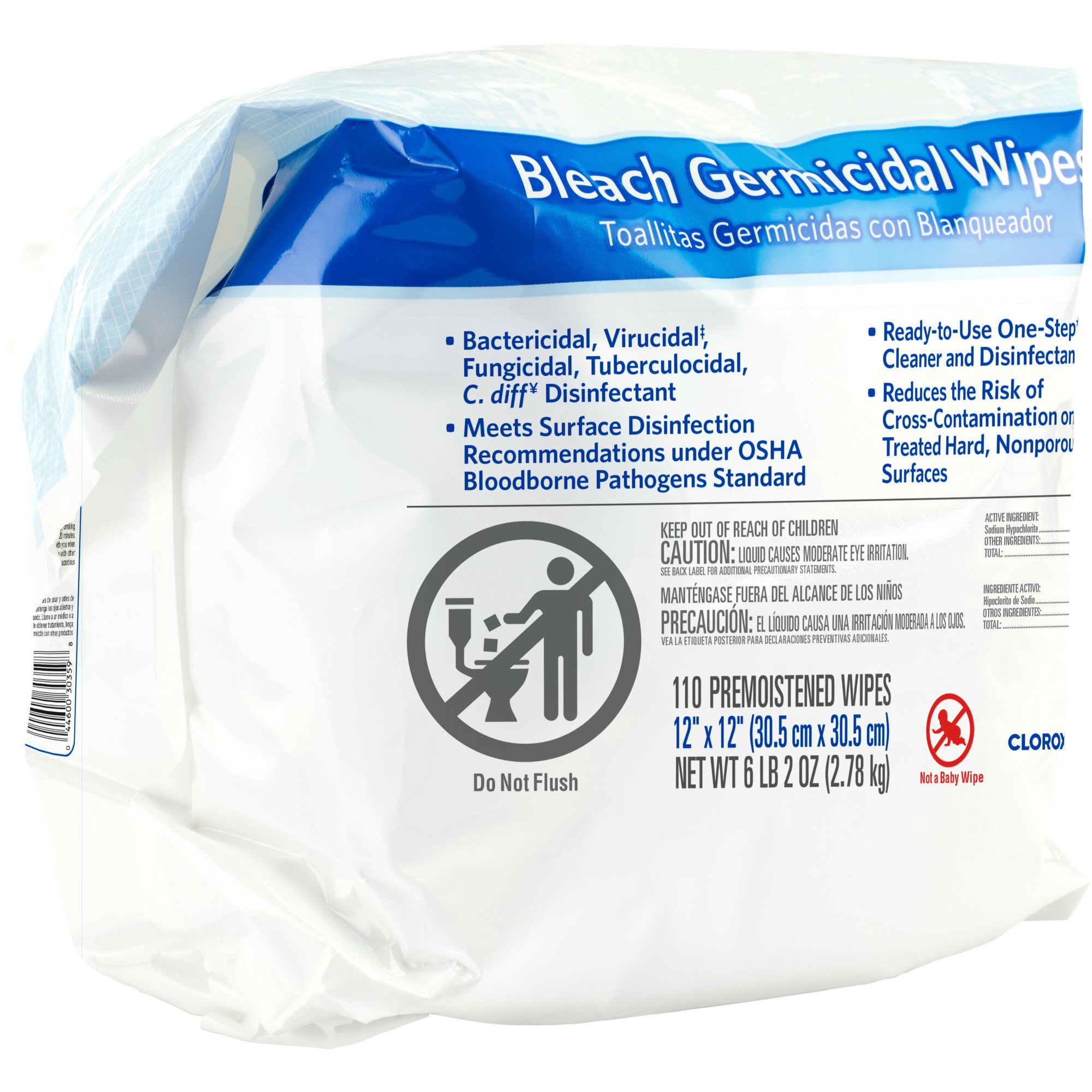 Clorox Healthcare Bleach Germicidal Wipes, Refill Pouch, 110 ct. MK 743112