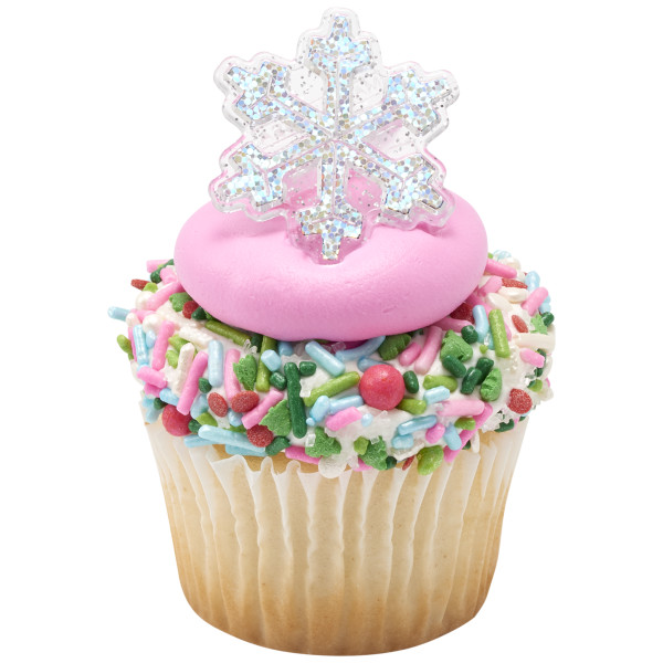 Holographic Glitter Snowflake Cupcake Rings