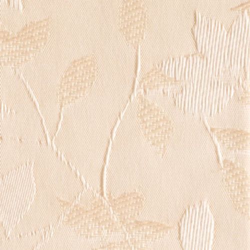 Embossed beige wallpaper covers a wall with a raised leaf-and-branch pattern; soft, diffuse indoor lighting highlights subtle woven textile texture, suggesting a bedroom or living space.