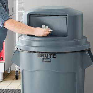Rubbermaid Commercial, VENTED BRUTE, 55 gal, Resin, Gray, Round, Receptacle
