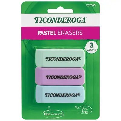 Ticonderoga Wedge Erasers, Pastel Colors, 3 Count