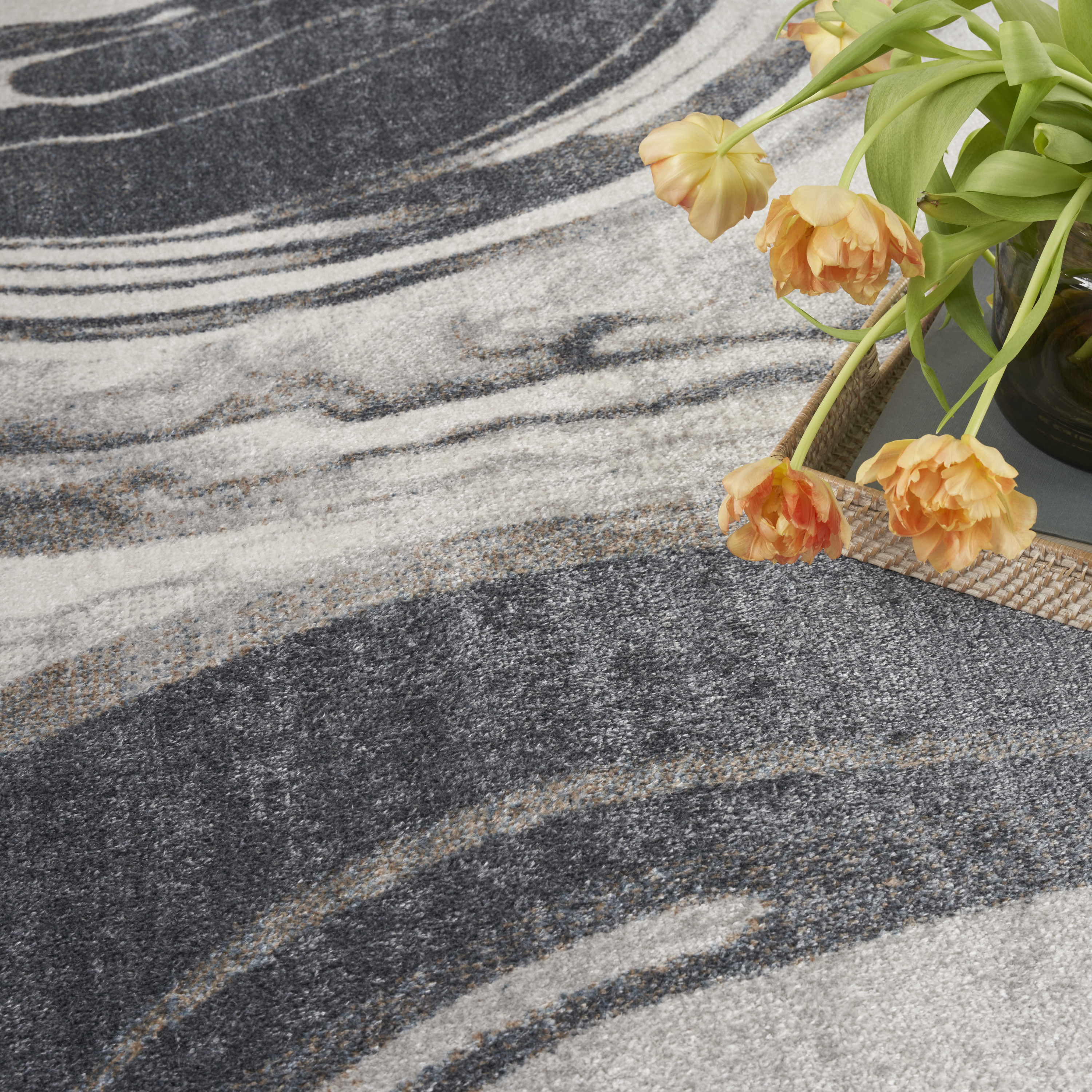 Nourison Astra Machine Washable 5'3" x 7' Ivory Grey Modern Indoor Rug