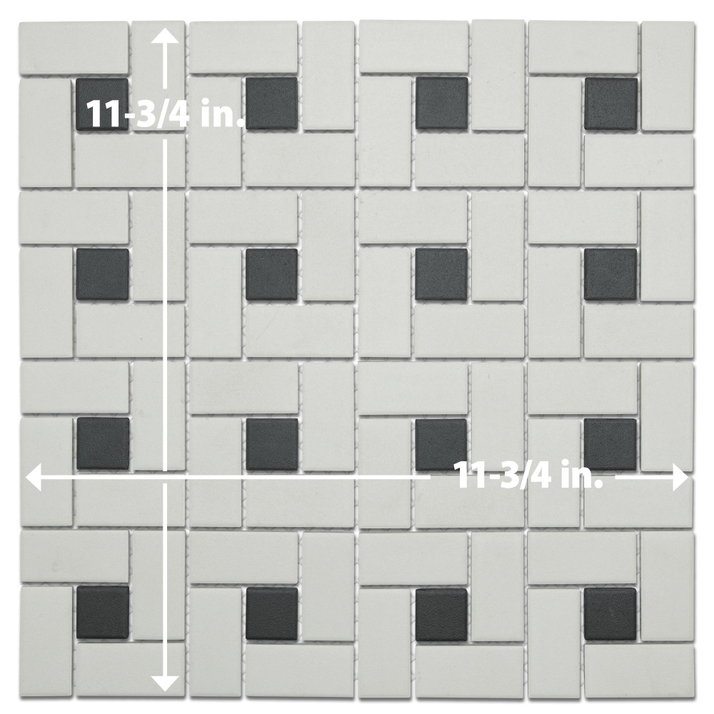 Gotham Spiral Unglazed White with Black Dot 11-3/4 in. x 11-3/4 in. Porcelain Mosaic Tile