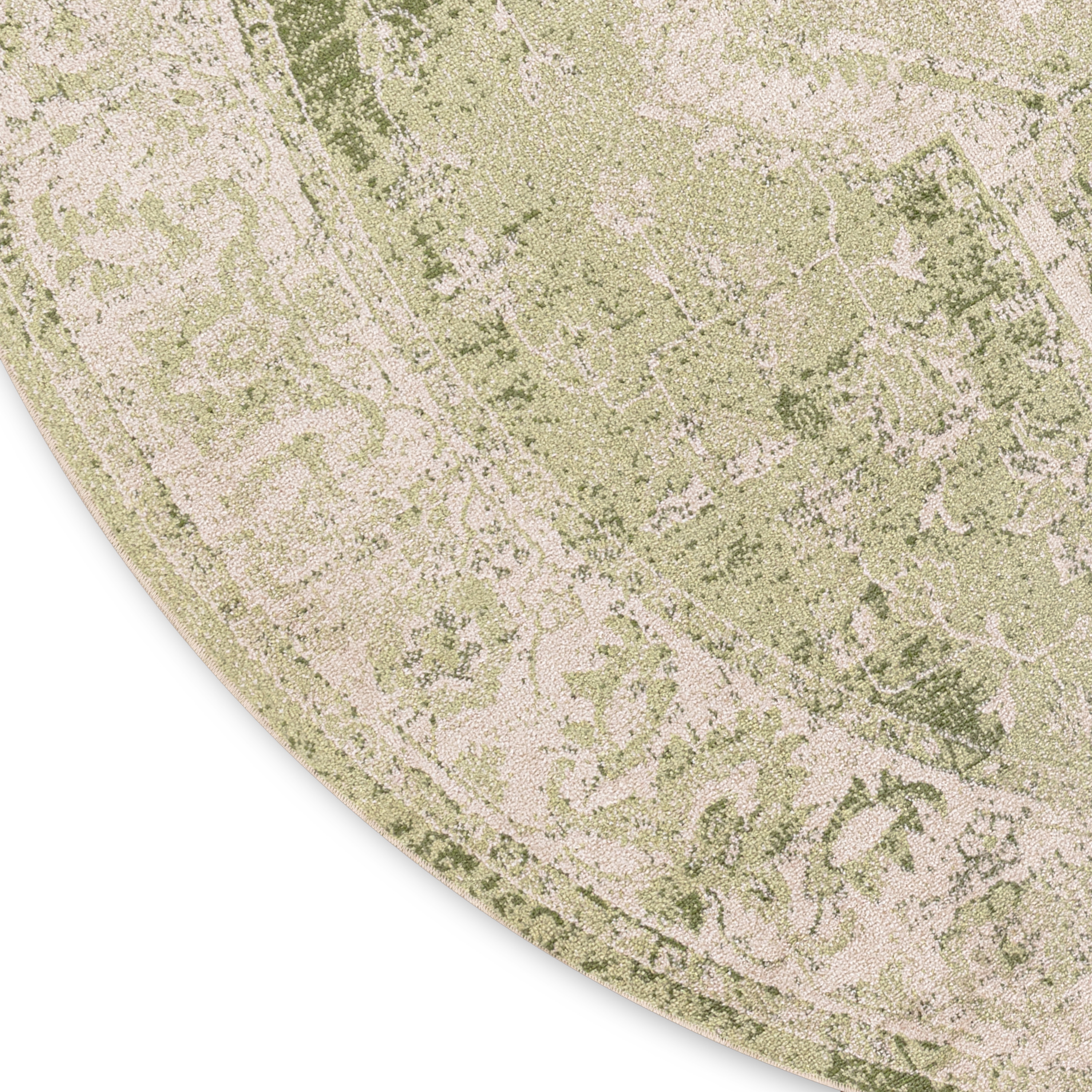 Nourison Astra Machine Washable 5'3" x Round Ivory Green Vintage Indoor Rug
