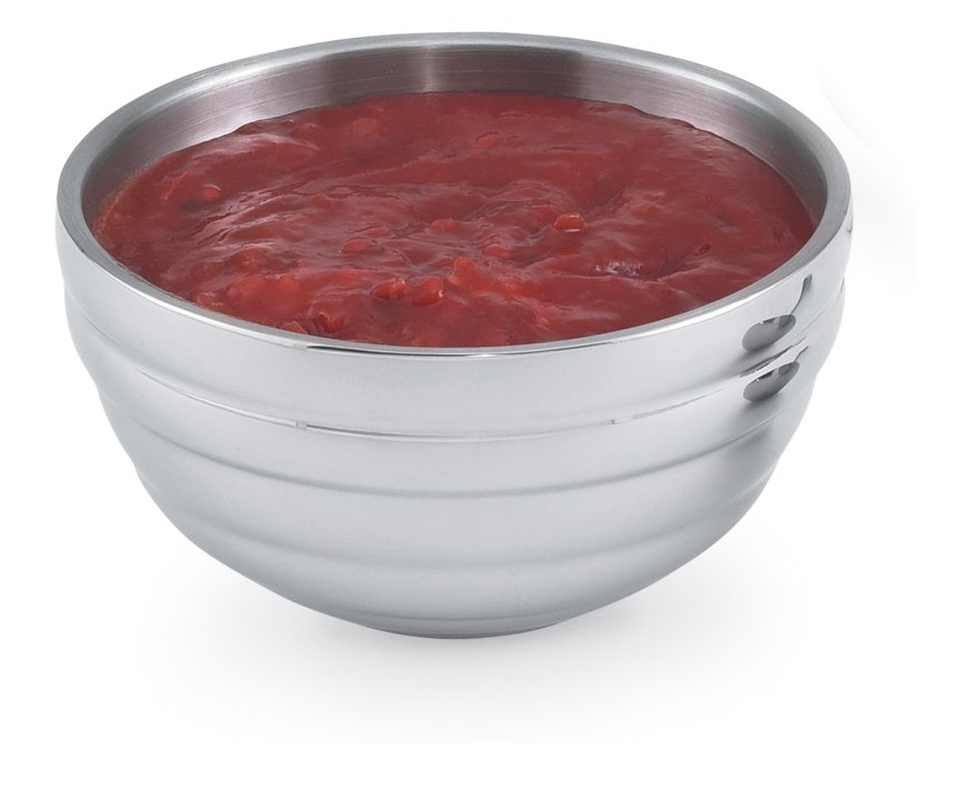 ¾-quart round double-wall stainless steel serving bowl with beehive pattern