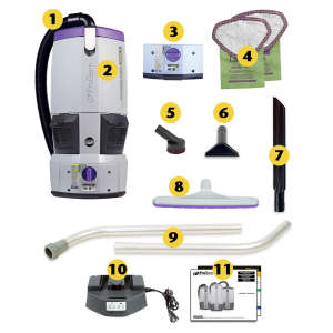 ProTeam, GoFree Flex Pro II w/ Xover Multi-Surface Two-Piece Wand Tool Kit, 14", Backpack Vacuum