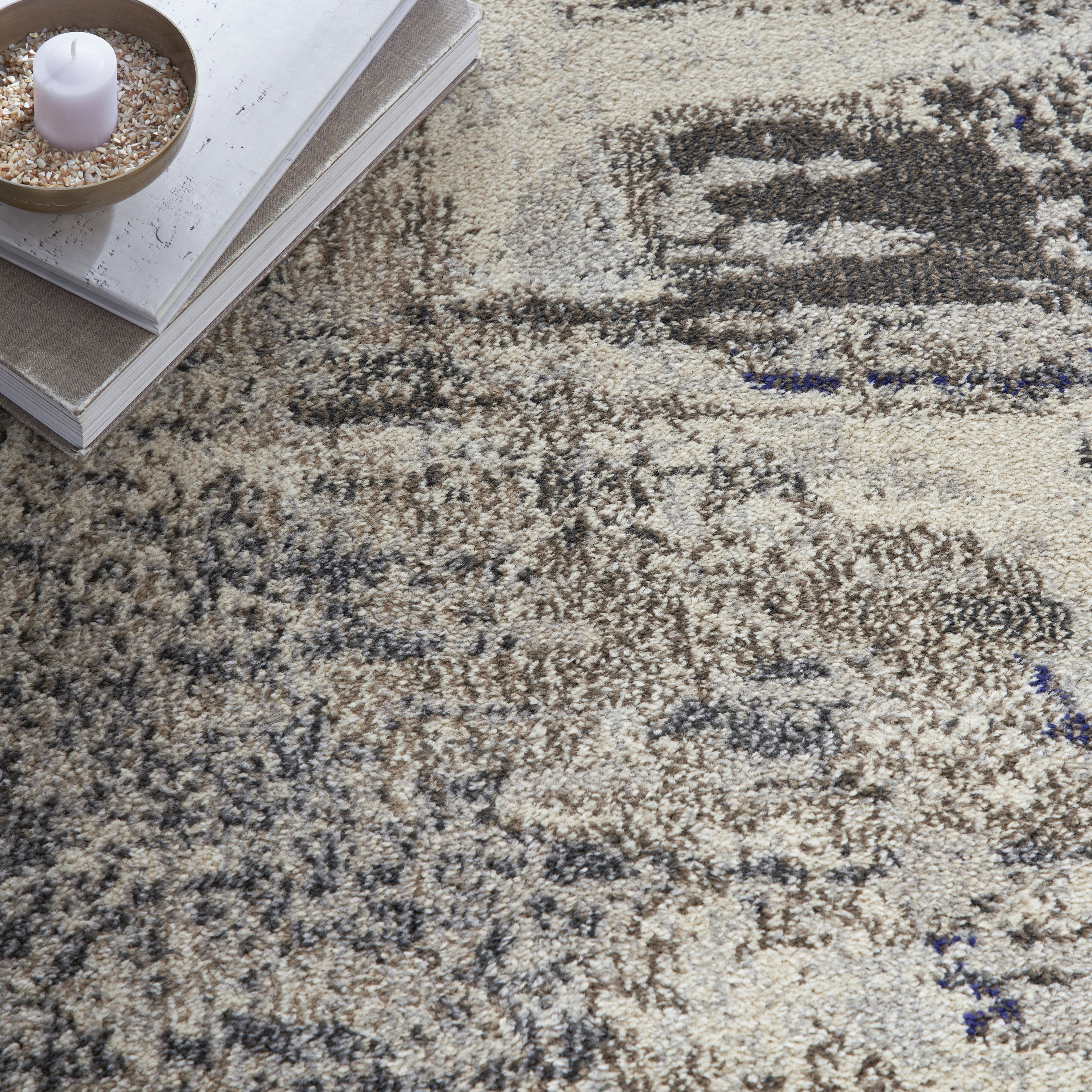 Nourison Celestial 5'3" x Round Ivory Grey Modern Indoor Rug
