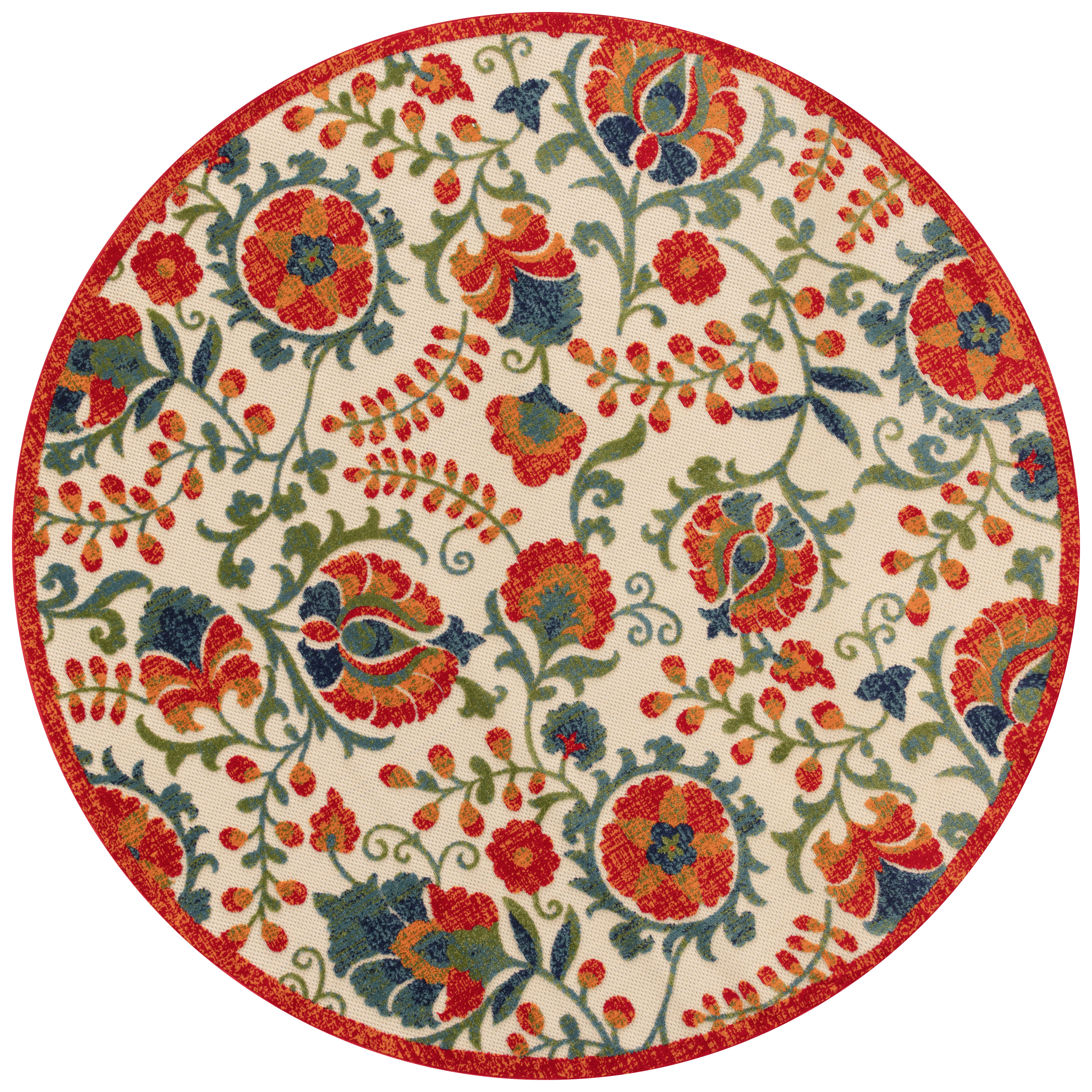 Nourison Aloha 7'10" x Round Blue Green Tropical Rug