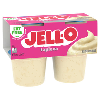 JELL-O Tapioca Fat Free Pudding Snack Cups, 4 ct