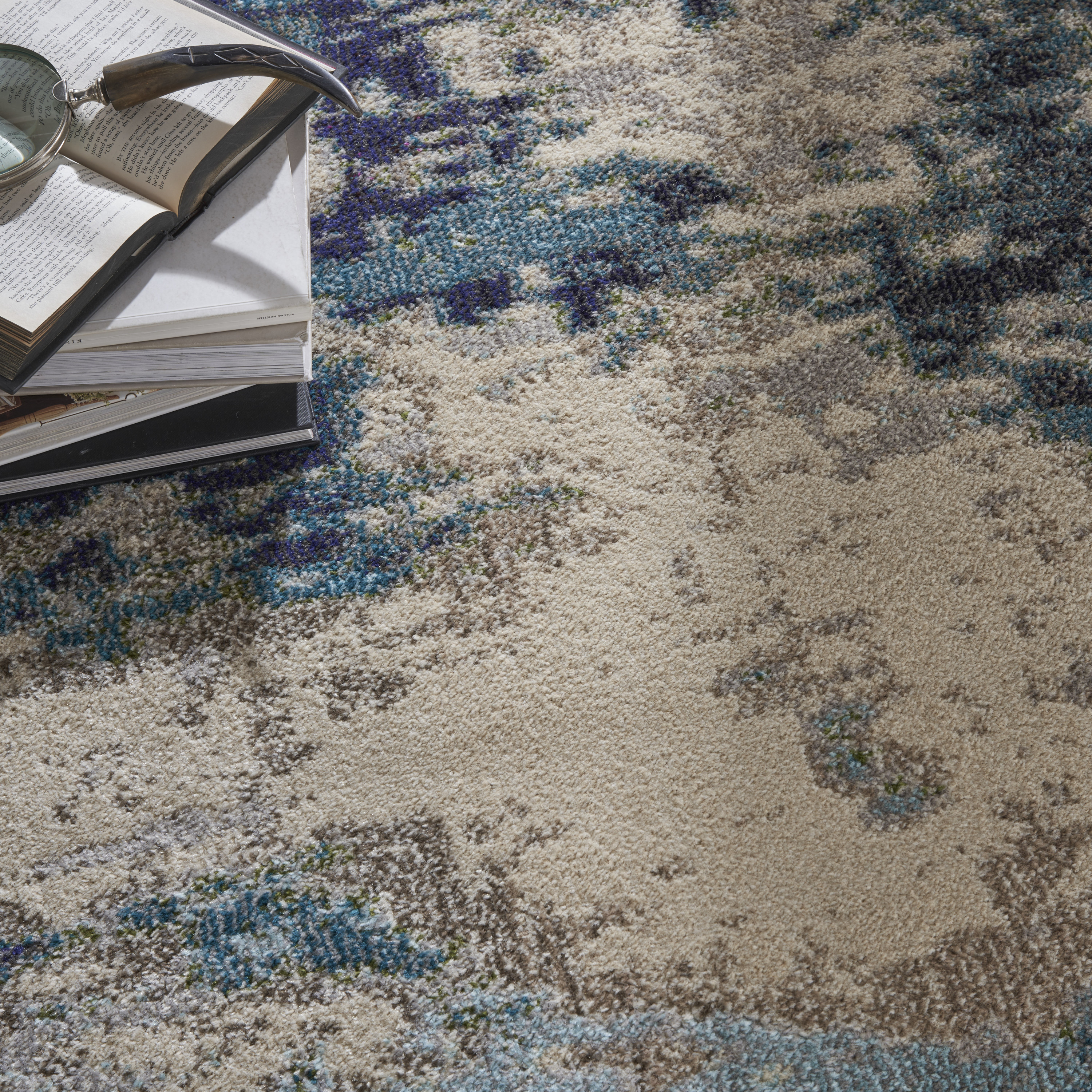 Nourison Celestial 10' x 14' Ivory Teal Blue Modern Indoor Rug