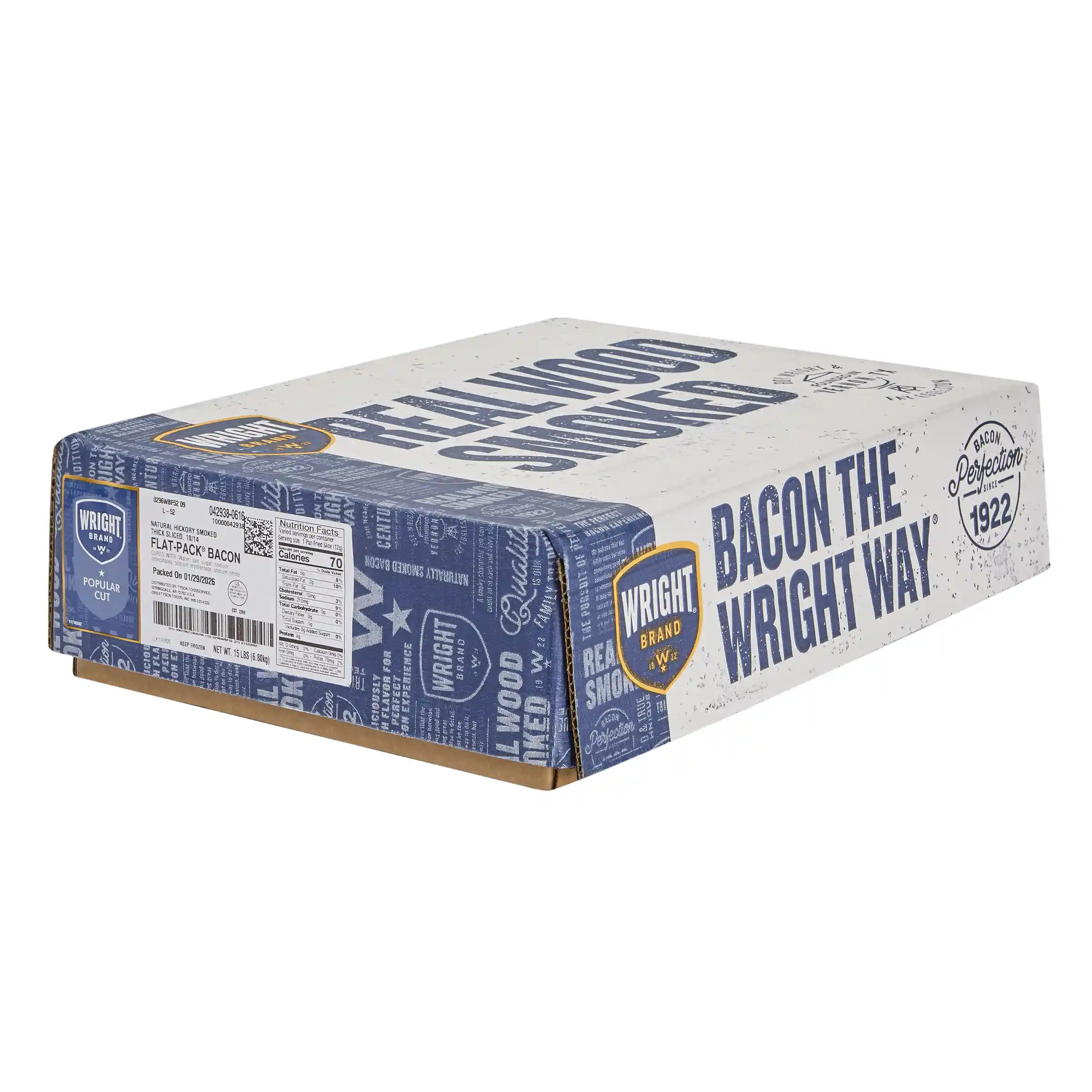 Wright® Brand Naturally Hickory Smoked Thick Flat-Pack® Sliced Bacon, 10-14 Slices per Pound_image_5