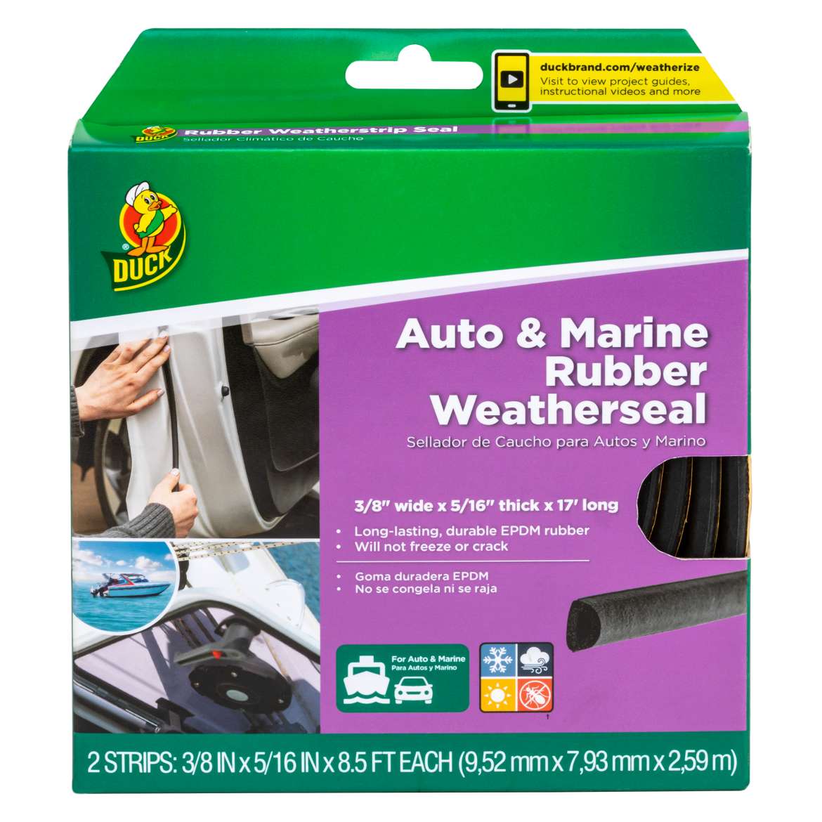 Duck® Brand Auto & Marine Rubber Weatherseal  - Black, .31 in. x .38 in. x 17 ft.