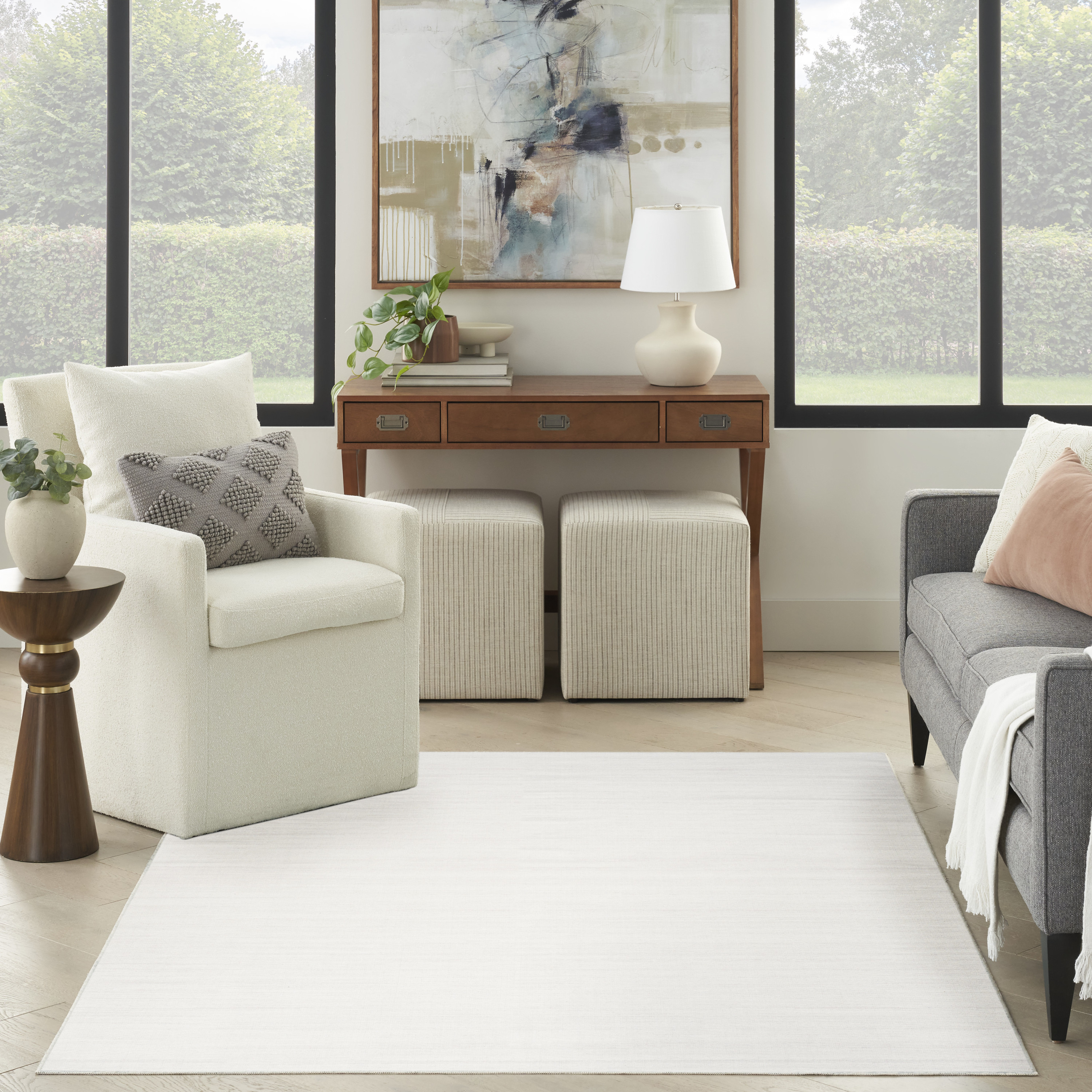 Nourison Washable Essentials 5'3" x 7'3" Ivory Grey Modern Indoor Rug