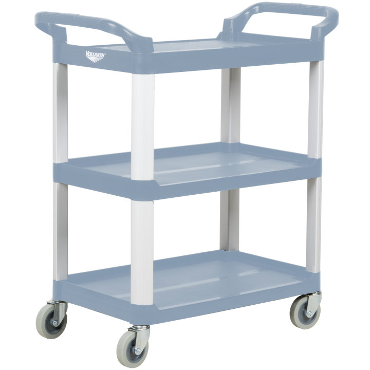 Three-shelf multipurpose plastic cart in blue-gray