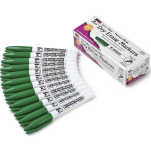 Dry Erase Markers, Pocket Style, Green, Bullet Tip, Pack of 12