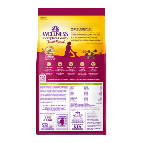 Wellness Complete Health Grained Small Breed Healthy Weight Turkey & Rice back packaging