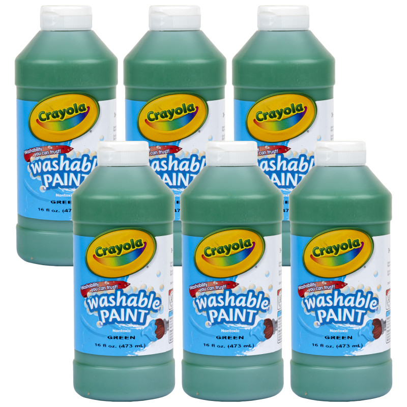 Washable Paint, Green, 16 oz. Bottles, Pack of 6