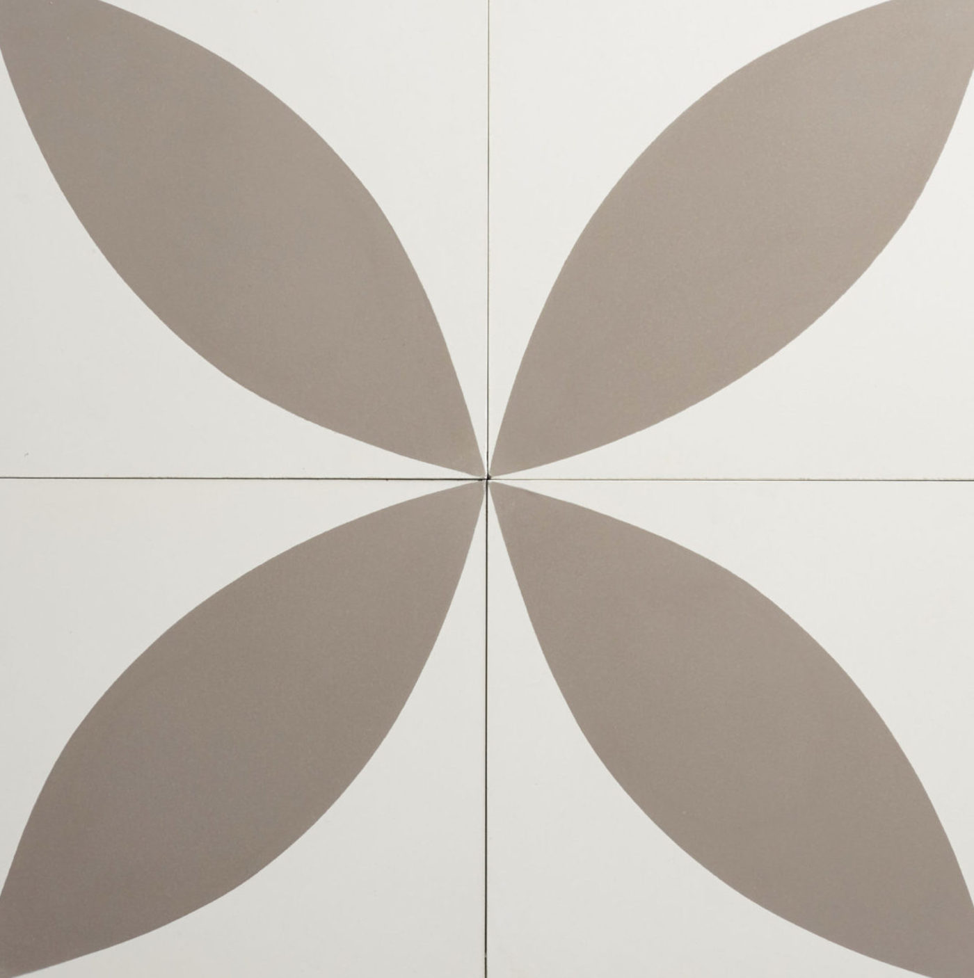 four white and grey tiles forming a flower design.