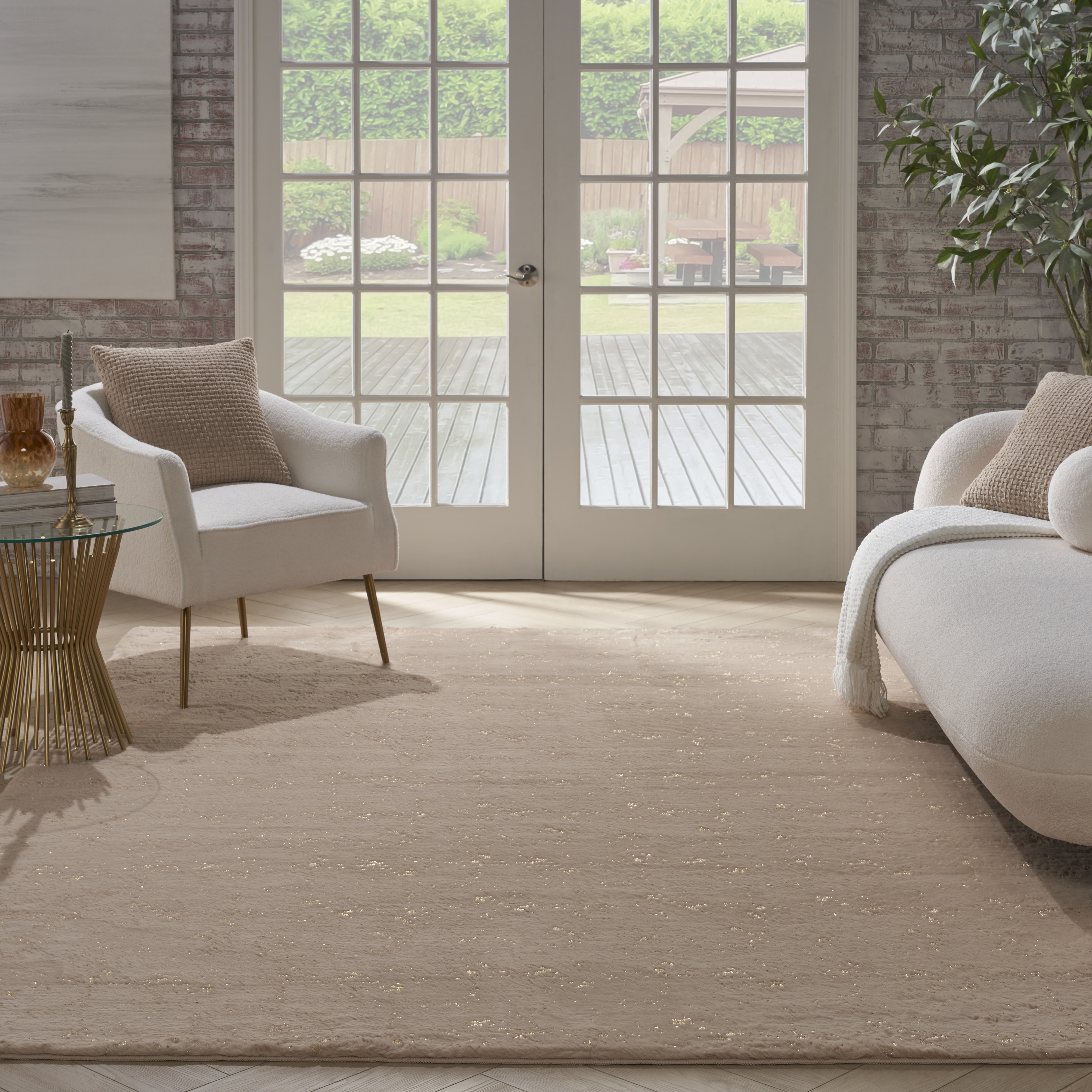 Nourison Cozy Shimmer 7'9" x 9'9" Beige Gold Glam Indoor Rug