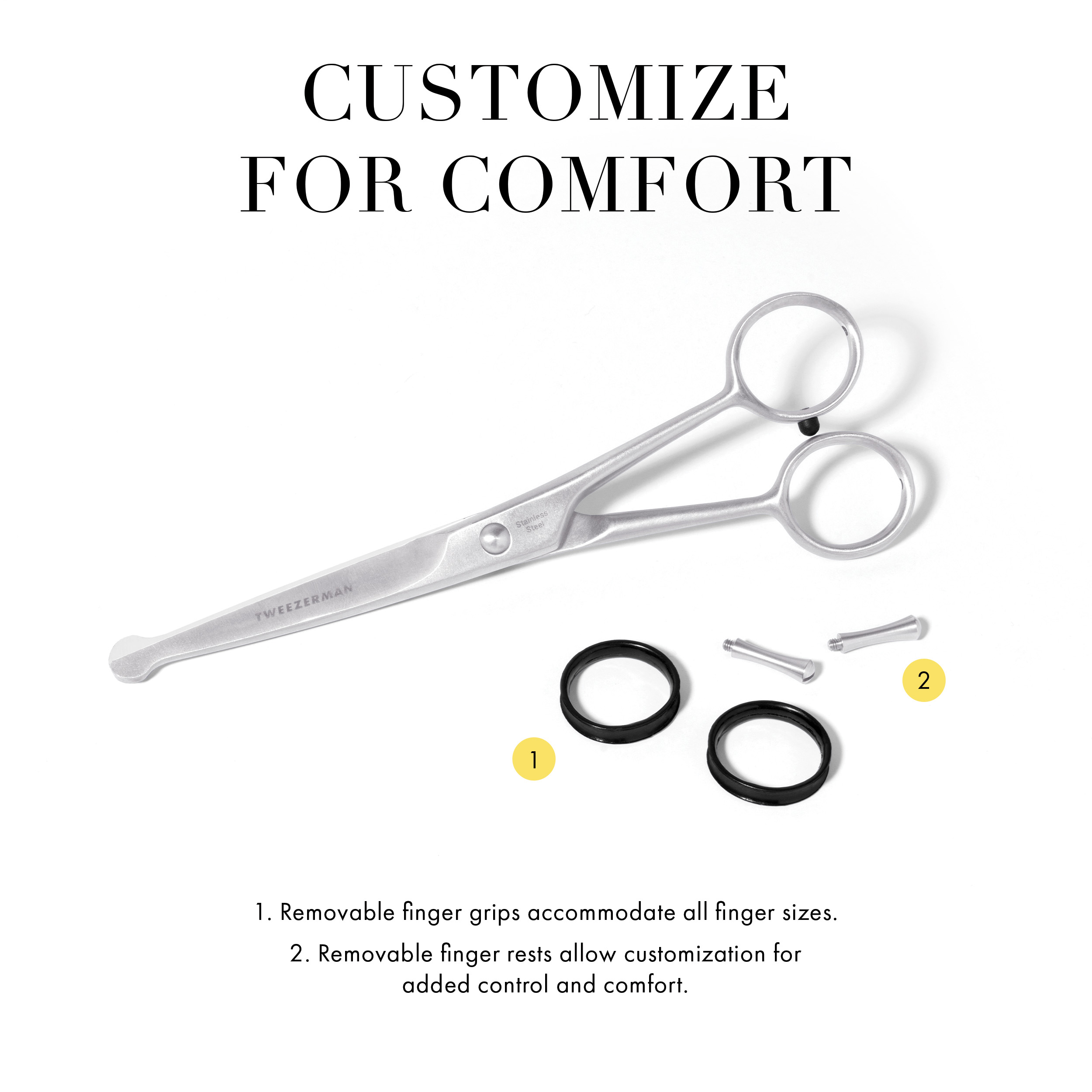 Curved stainless steel blades make it easy to trim around your pets eyes, mouth and face and paws