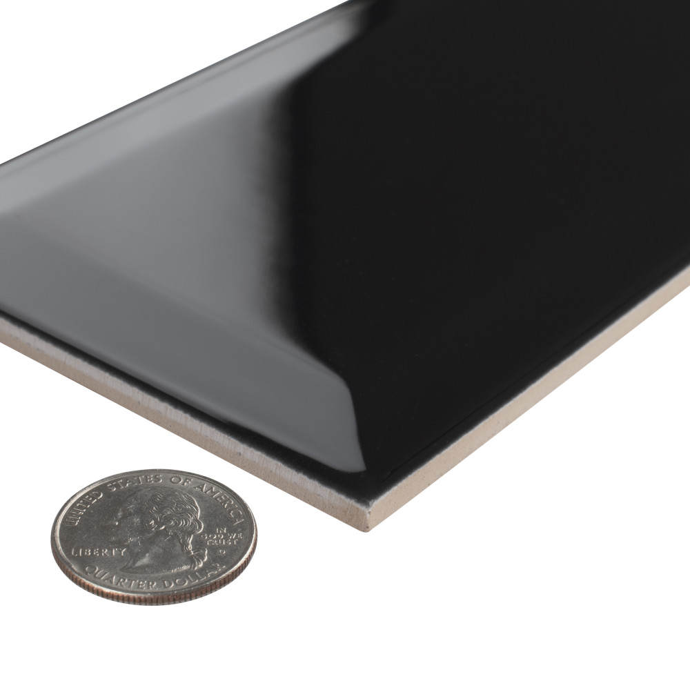 Crown Heights Beveled Glossy Black 3 in. x 6 in. Ceramic Wall Tile