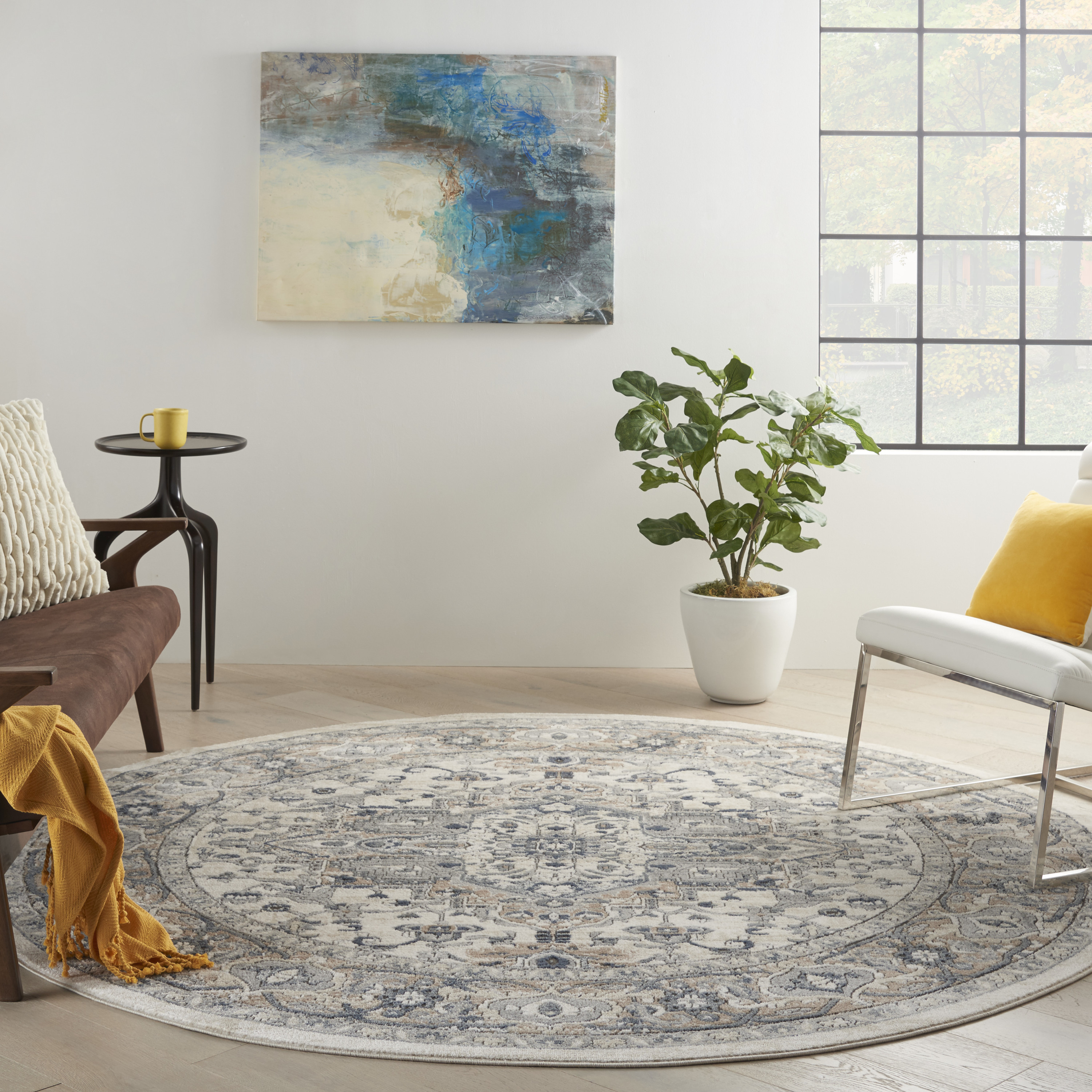 Nourison Quarry 7’10” x Round Ivory Grey Farmhouse Indoor Rug