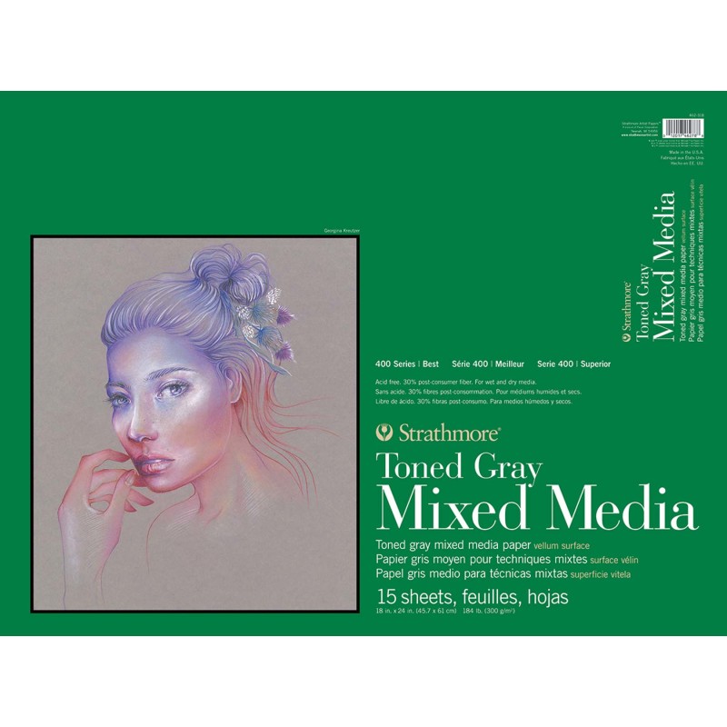 400 Series Mixed Media Paper Pad, Toned Gray, Glue Binding, 15 Sheet, 18x24 inch, 1 Count