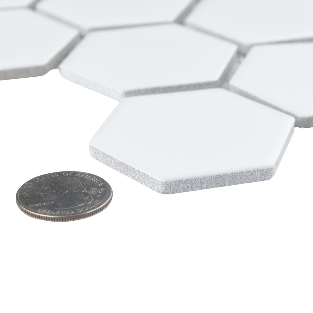 Sample – Hudson Due 2″ Hex Matte White Porcelain Mosaic Tile