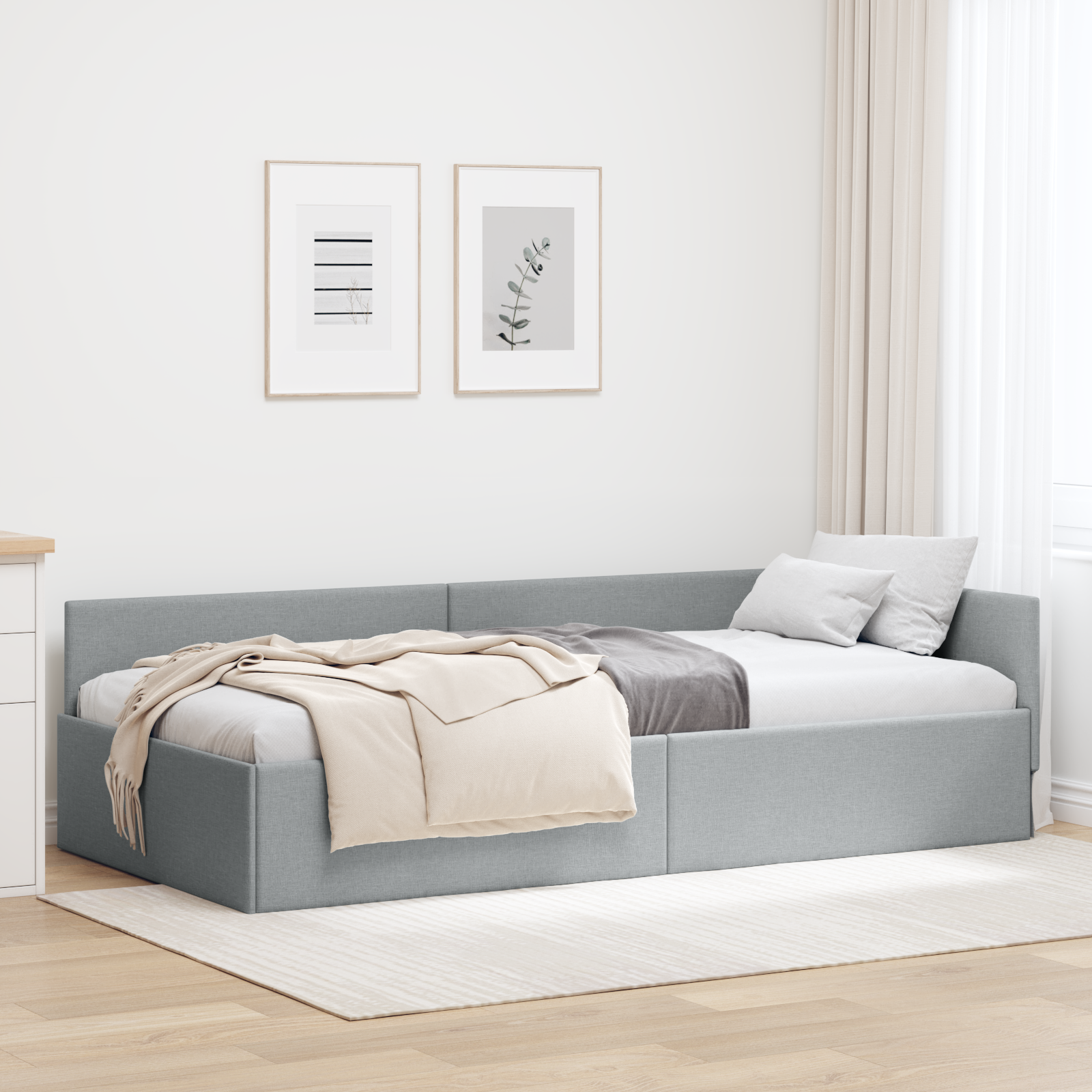 VidaXL Hoek Bed Frame Met Hoofdeinde Lichtgrijs 90 Cm X 190 Cm Stof