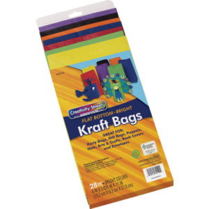 Kraft Bag, Assorted Bright Colors, 6" x 3-5/8" x 11", 28 Bags