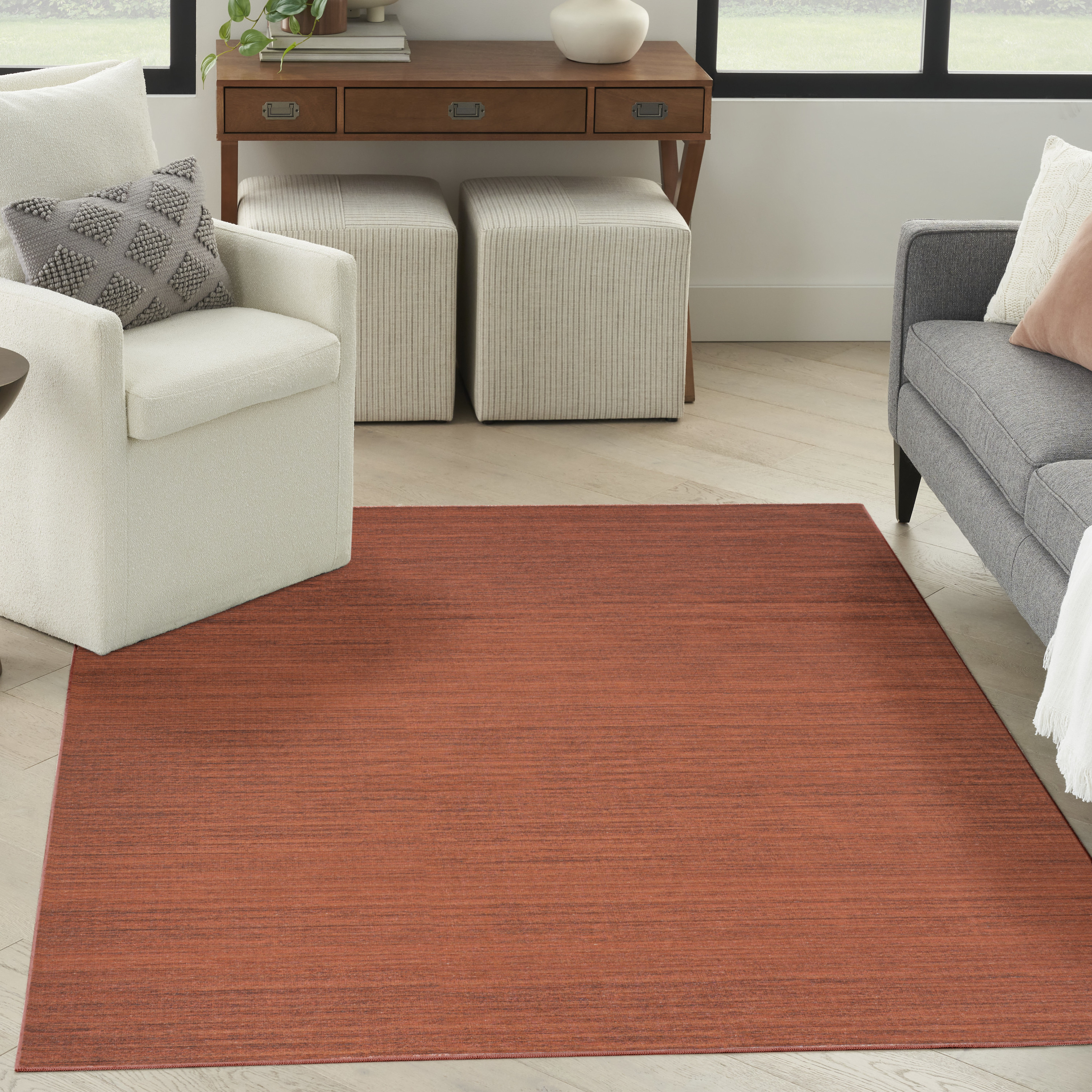 Nourison Washable Essentials 5'3" x 7'3" Brick Modern Indoor Rug
