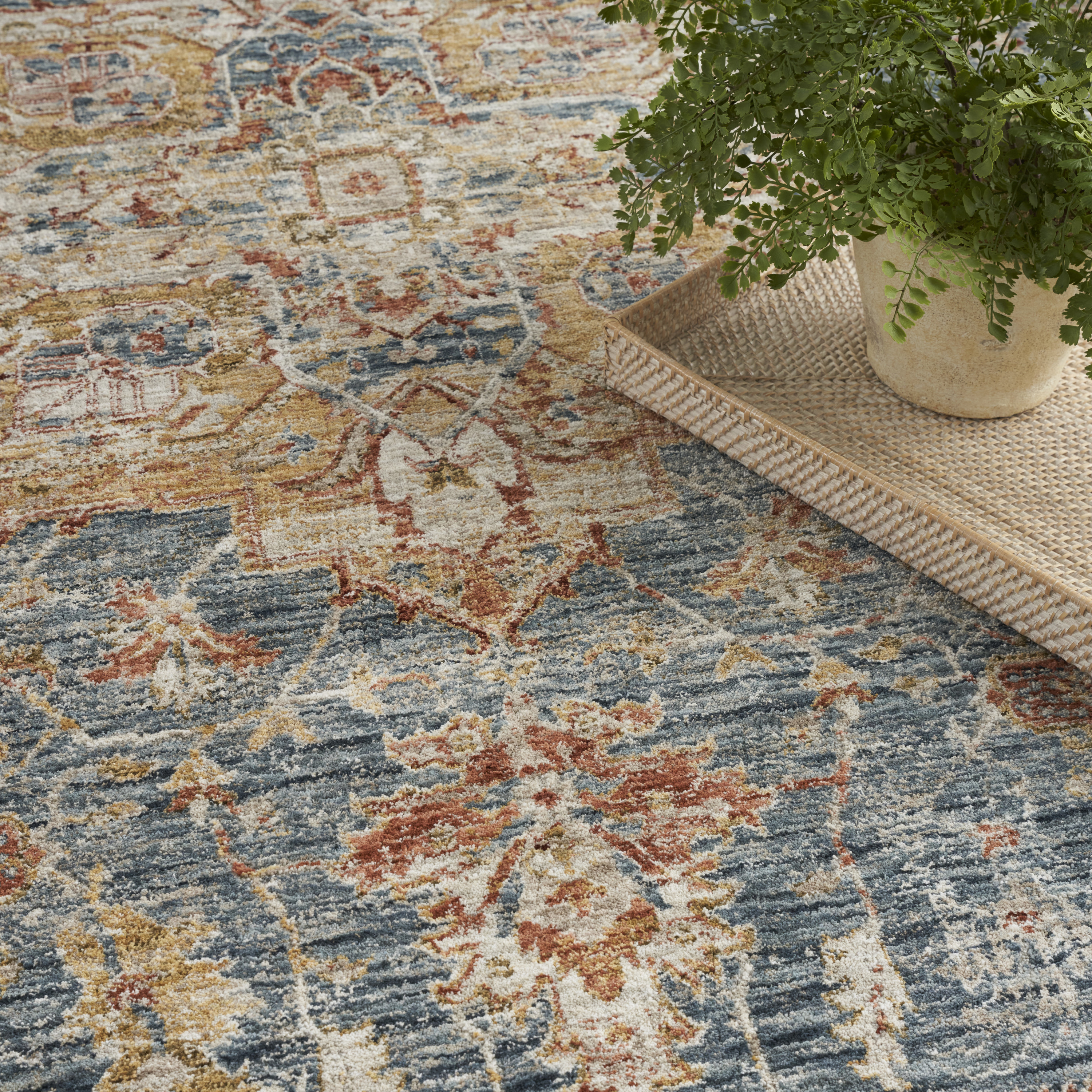 Nourison Sahar 9'3" x 12'7" Ivory Blue Vintage Indoor Rug