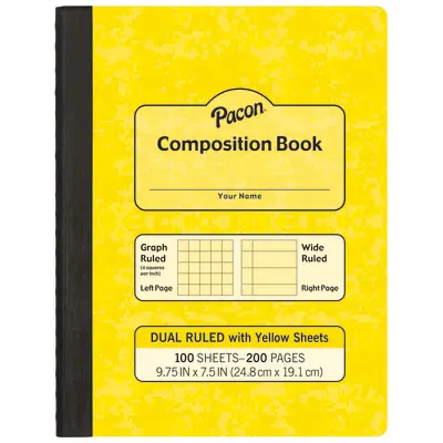 Pacon Dual Ruled Composition Book, Yellow, 1/4
