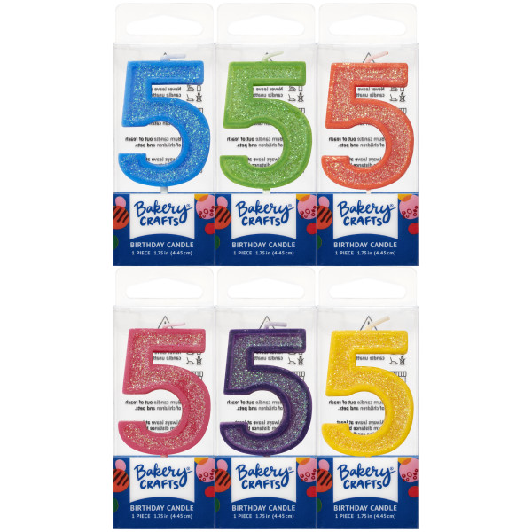 5 Mini Glitter Numeral Candles
