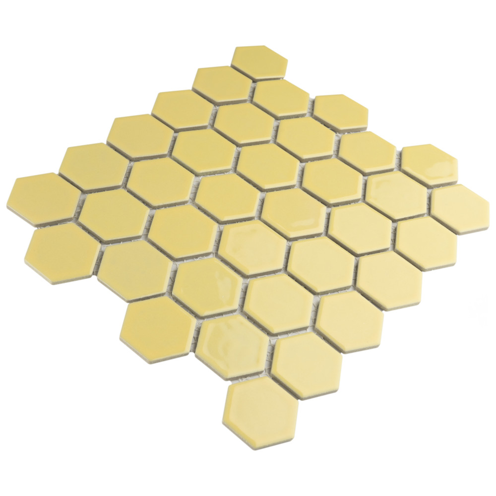 Hudson Due 2″ Hex Vintage Yellow 10-7/8 in. x 12-5/8 in. Porcelain Mosaic Tile