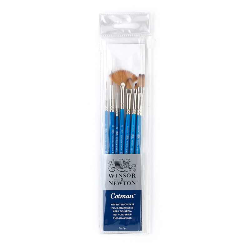 Cotman Watercolor Brushes, Set of 7 (Round 1 & 6, Rigger 2, Filbert 1/4", One Stroke 3/8", Angled 1/8", Fan 2)