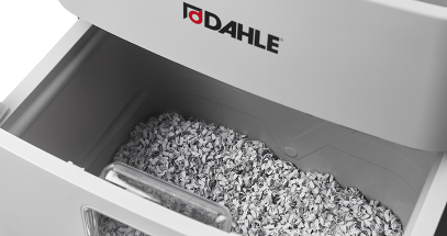 This oil-free shredder produces a 1/8" x 1 9/16" particle size and holds up to 11 gallons of shredded waste.