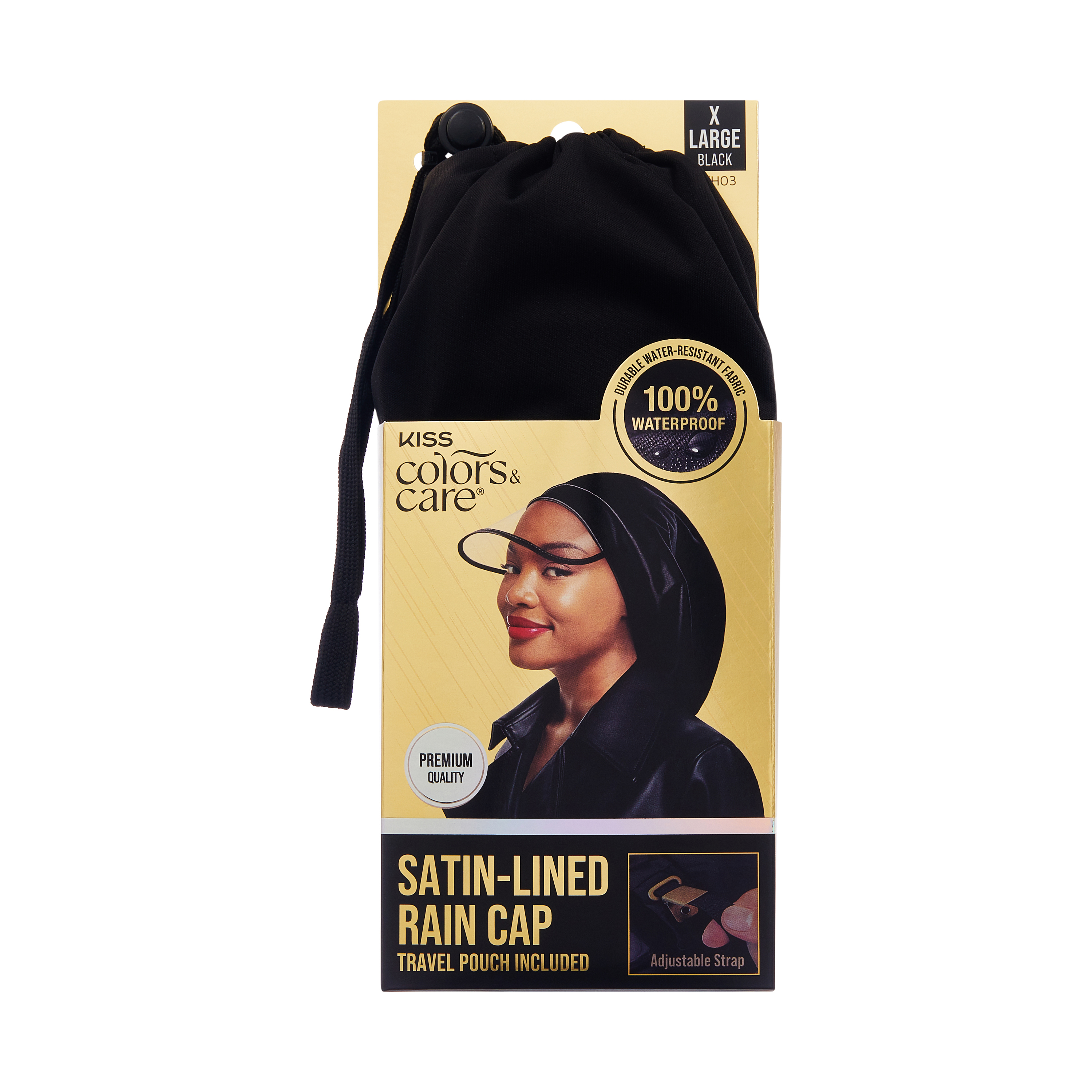 Black | Travel Pouch Included | Satin-Lined Rain Cap