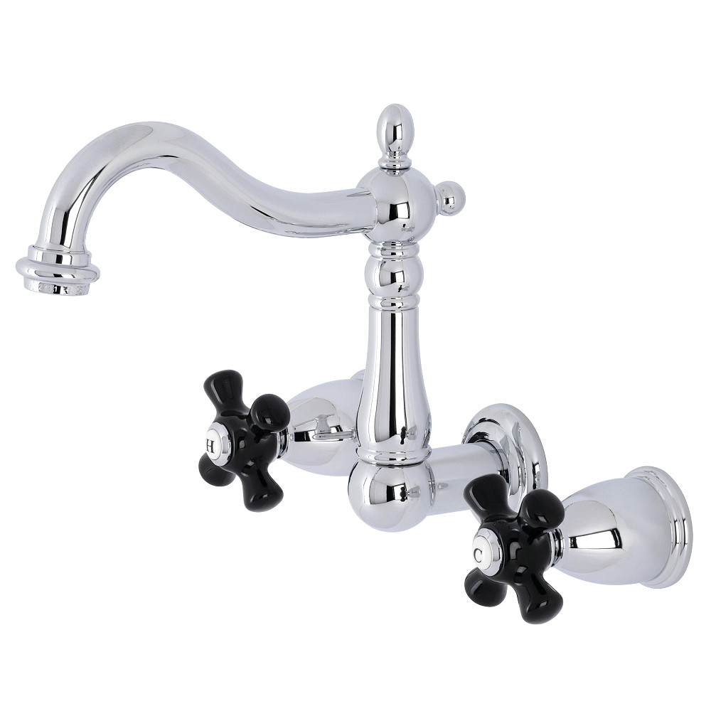 Double-Handle Wall Mount Bathroom Faucet, Polished Brass with 8 Finish Options