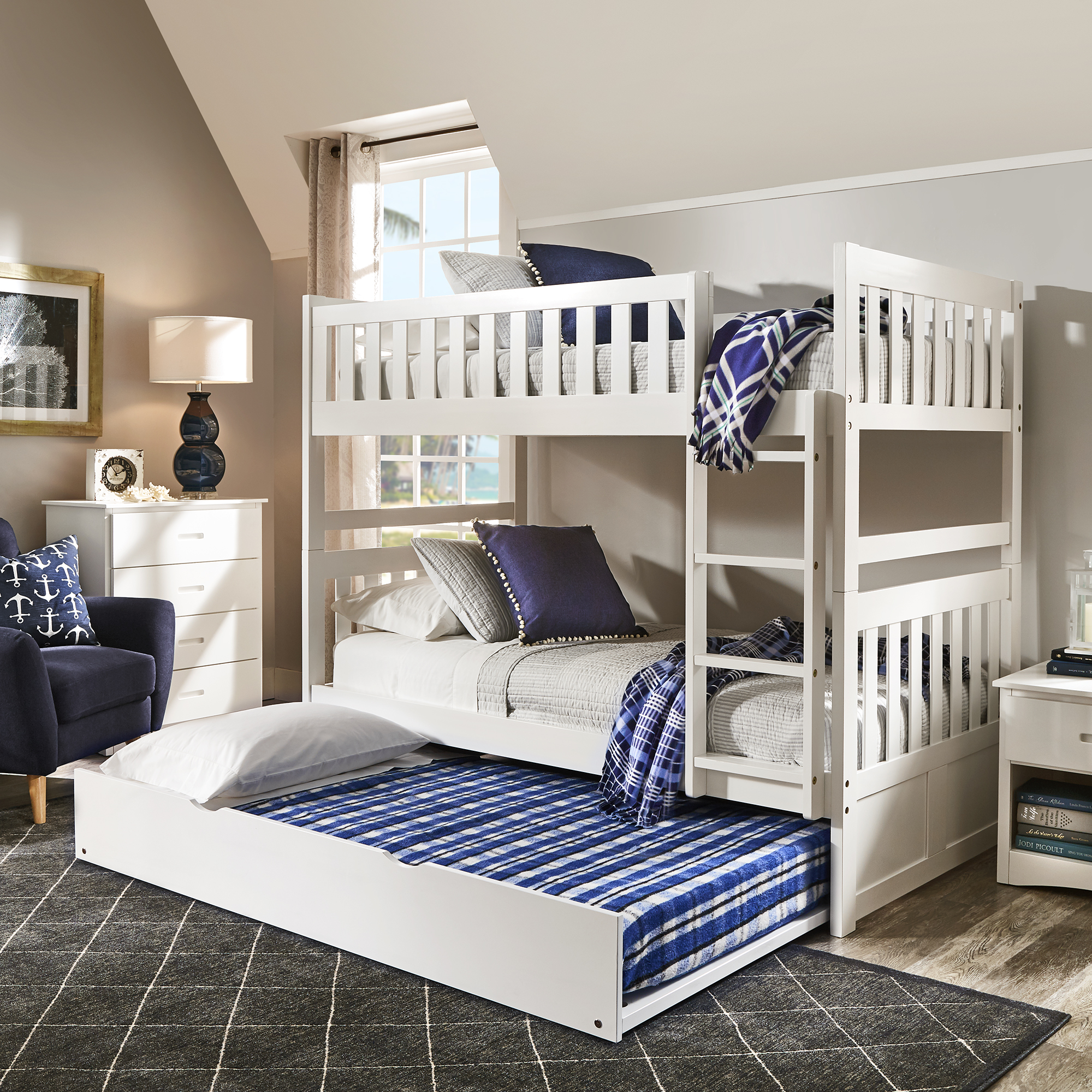 Twin over Twin White Wood Bunk Bed
