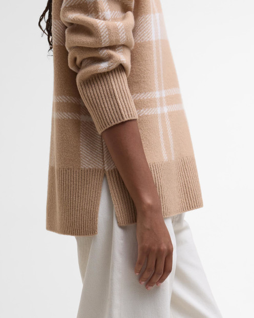 Harriet Tartan High-Neck Jumper Pale Camel