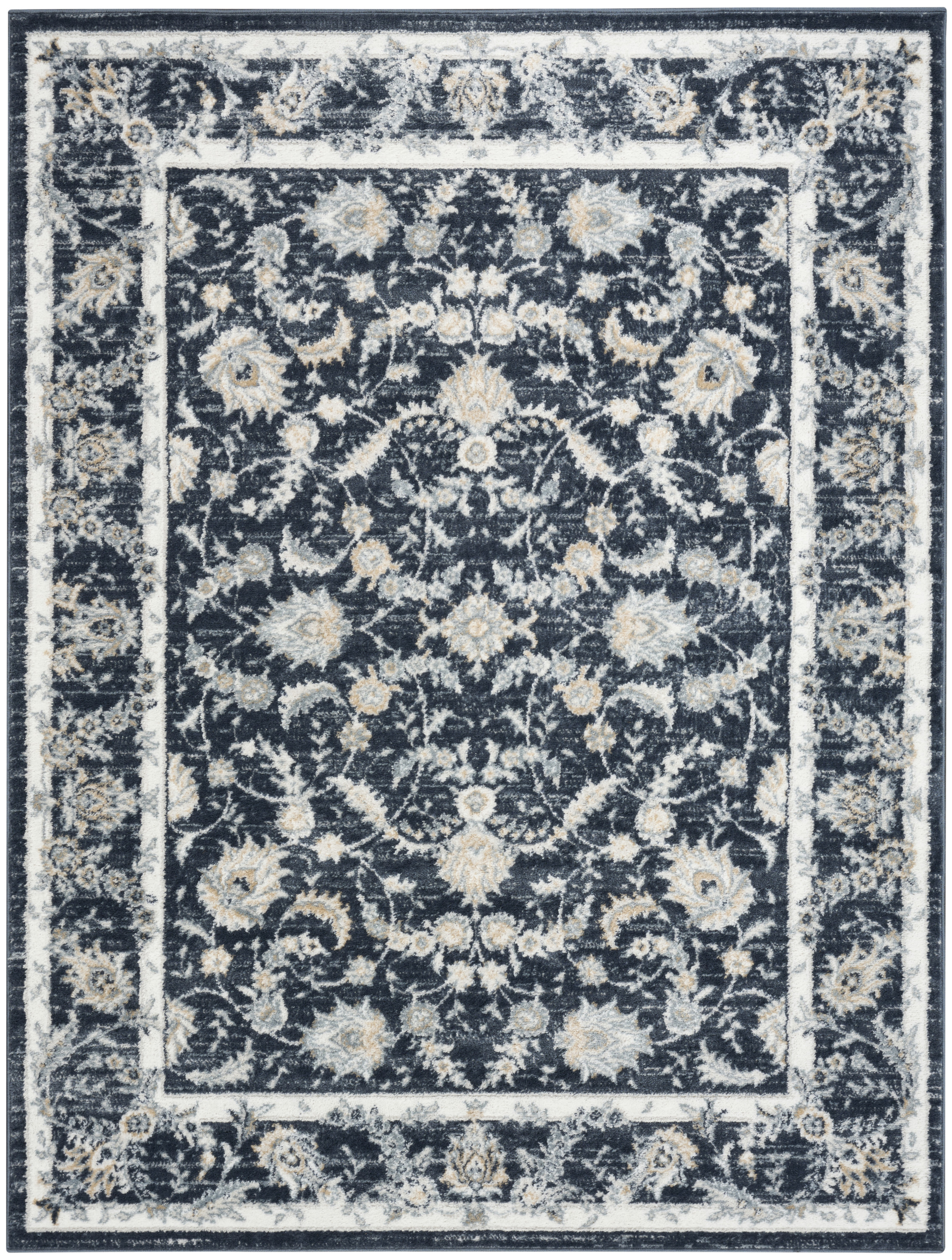 Nourison Dekor 5'3" x 7' Slate/Ivory Vintage Indoor Rug