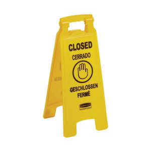 Rubbermaid Commercial, Multilingual "Closed", Wet Floor Sign, Yellow, 26"