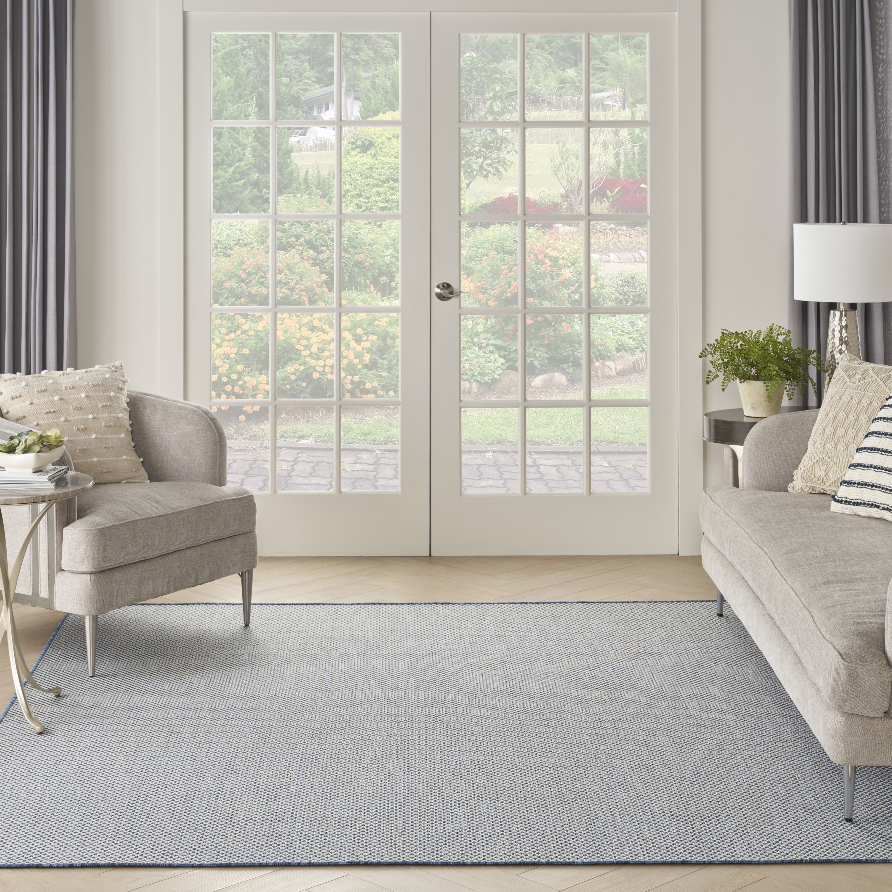 Nourison Courtyard 8' x Square Ivory Blue Modern Rug