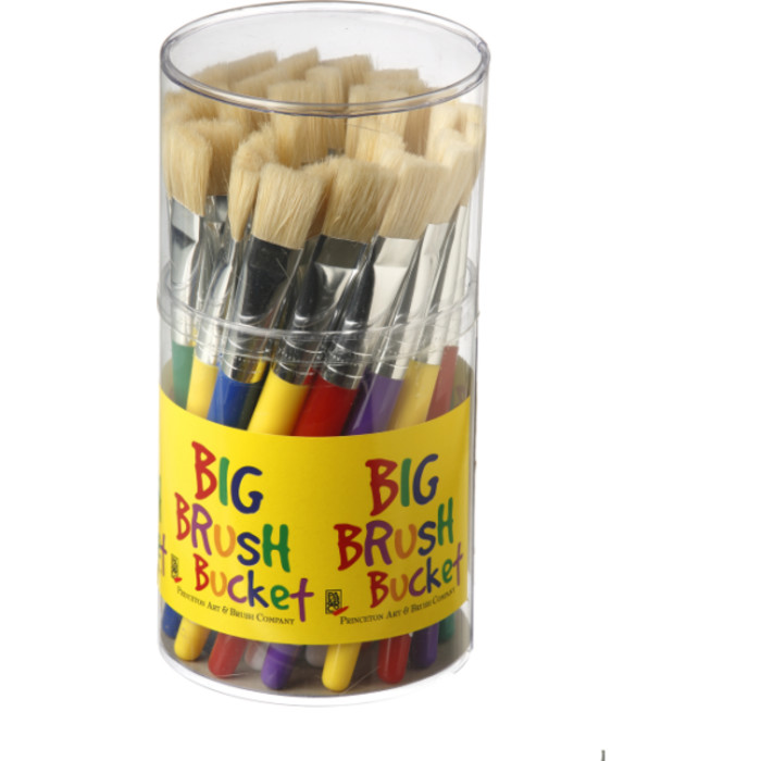 RealValue 1/2 in Flat Bristle Kids Stubby Brush Set, Natural Bristles, Mixed Media Paintbrush, White, 30 Pieces