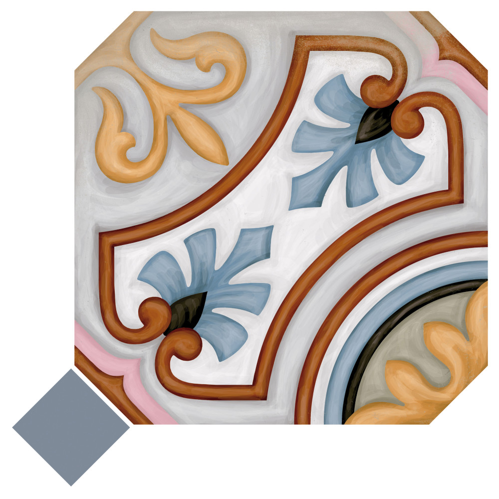 Vaudeville Octagon Deco Diglas with Taco Azzuro 7-7/8 in. x 7-7/8 in. Porcelain Floor and Wall Tile