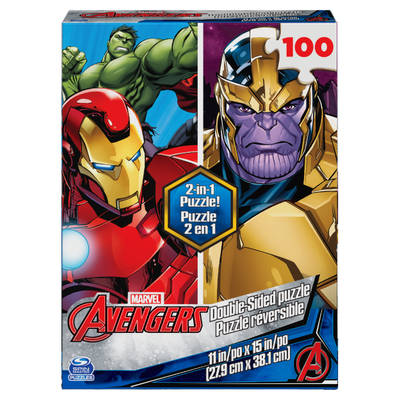 Marvel Avengers, 100-Piece Reversible Jigsaw Puzzle Double-Sided Hulk Thanos Iron Man Thor Black Widow Captain America, for Kids Ages 6 and up
