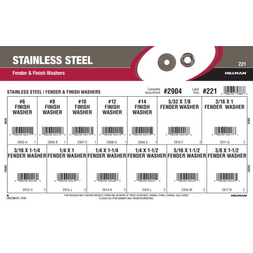 Stainless Steel Fender & Finish Washers Assortment Fender Washers