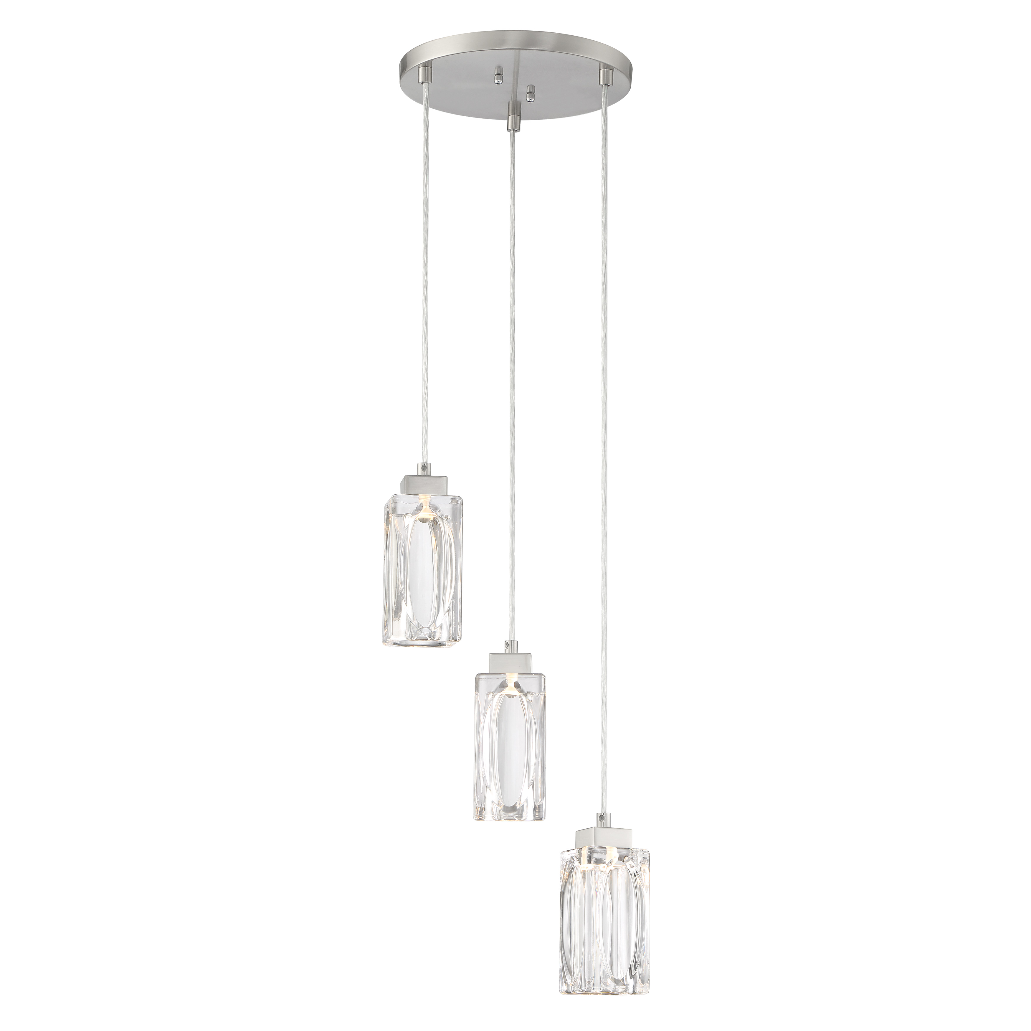 The Putnam Place LED pendant offers energy-efficient illumination in a sleek 10-inch profile. Its brushed nickel finish and glass pan shade deliver modern sophistication perfect for smaller spaces requiring focused task lighting. - alternate view
